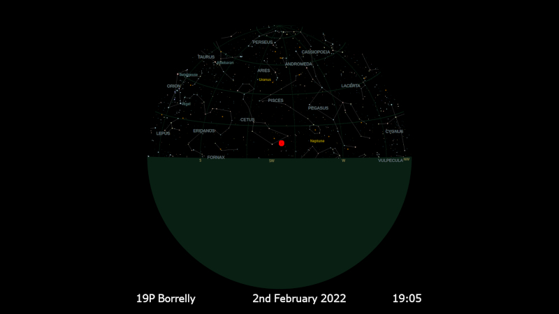 19P Borrelly Comet location 19:05 on 2nd February UK