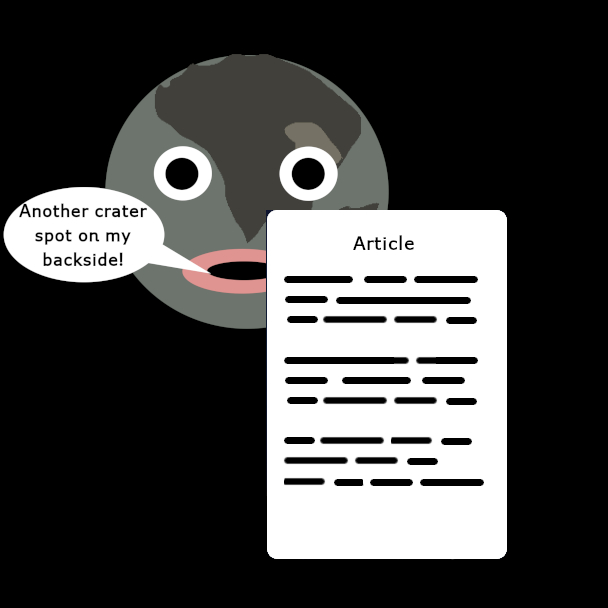 Image of an article against a catoon Moon complain about a crater