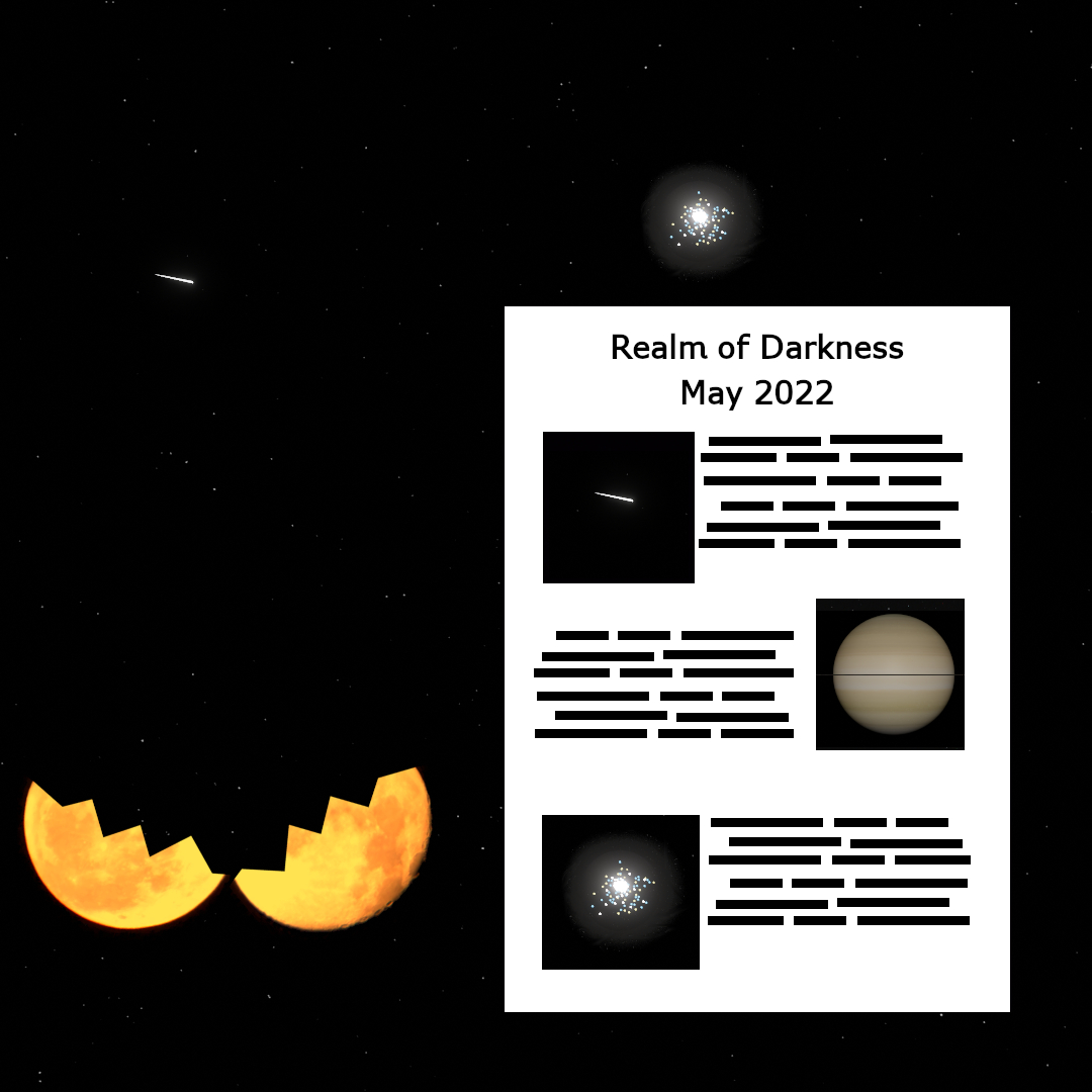 Image of an article against a starfield, with various astronomical objects