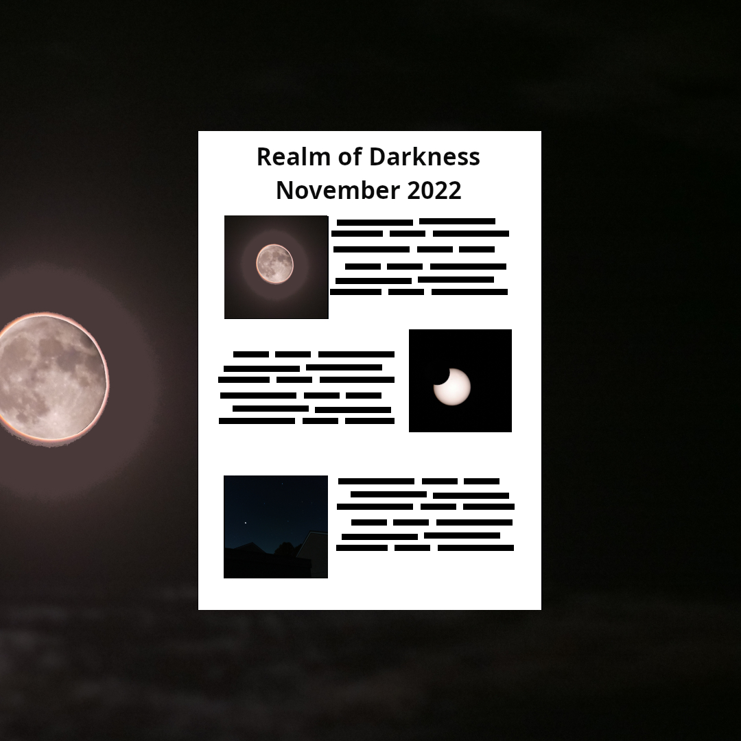 Image of November 2022 Realm of Darkness article against a night sky with a Moon with halo